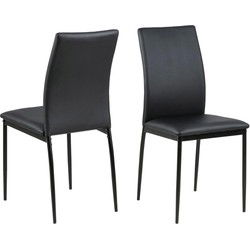 Eetkamerstoel - Zwart - Pu Leer - Zithoogte 48,5cm - Grondal - Set van 4