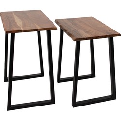 Clayre & Eef Bijzettafel Set van 2  50x30x50 Bruin Hout Ijzer Rechthoek Sidetable