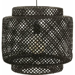 Atmosphera Hanglamp bamboe Boho - 40 x 38 cm - zwart - gevlochten lampenkap - Scandinavisch design - Hanglampen