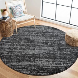 Relax Oslo - Laagpolig Effen Vloerkleed - Rond - Modern Tapijt - Zwart Grijs- 120 CM ROND