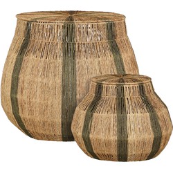 Mica Decorations Liliano Mand - Set van 2 - H48 x Ø50 cm - Jute - Donkergroen