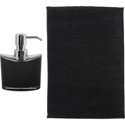 MSV badkamer droogloop mat - Bolzano - 40 x 60 cm - met bijpassend zeeppompje - zwart - Badmatjes