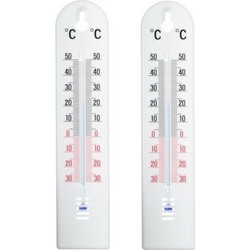 Set van 2x witte thermometer voor binnen en buiten 20 cm kunststof - Buitenthermometers