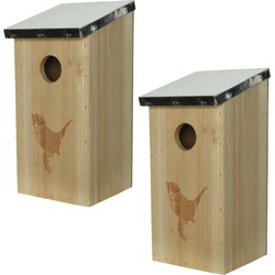 2x stuks Houten vogelhuisjes naturel 12 x 13,5 x 26 cm - Vogelhuisjes