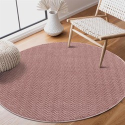 Rond Laagpolig vloerkleed - Junius Modern Effen Motief Roze - 120 X 120 CM