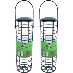 2x stuks vogel voedersilo voor vetbollen metaal groen 23 cm - Vogel voedersilo