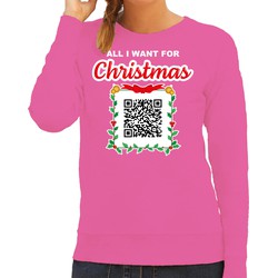 Bellatio Decorations Foute kersttrui/sweater dames - QR code - you naked/jij naakt - roze S - kerst truien