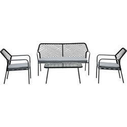 Turin loungeset - 4-delig -rope zwart-desert sand-light teak vironwood