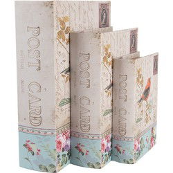 Clayre & Eef Opbergdoos Set van 3 Boeken Beige Hout Vogel