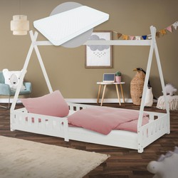 Kinderbed met uitvalbeveiliging en lattenbodem 90x200 cm wit grenen hout ML-Design