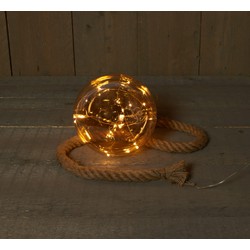 Bal glas goud b.o.t. 18 cm aan touw 15led warm wit 2xAA - Anna's Collection
