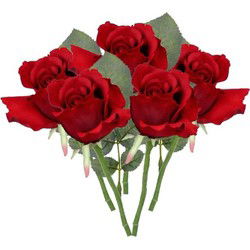 Topart Kunstbloem - 5x - roos Alice - rood - 30 cm - kunststof - decoratie - Kunstbloemen