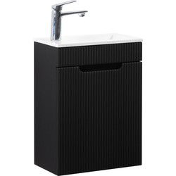 Badplaats Toiletmeubel Thermis 40 x 22 cm - Mat Zwart - Fonteinmeubel met Witte Wastafel