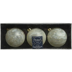 9x stuks luxe glazen kerstballen brass wit met goud 8 cm - Kerstbal