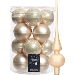 Decoris kerstballen 16x stuks 8 cm incl. piek mat champagne - glas - Kerstbal