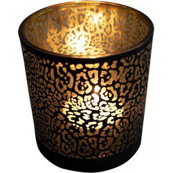 Mars & More Waxinelichthouder - zwart - glas - jaguar print - Waxinelichtjeshouders