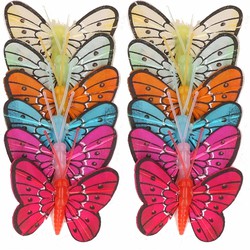 Decoratie vlinders 12x stuks op instekers - Tuinbeelden