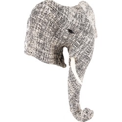 Clayre & Eef Wanddecoratie Olifant 40 cm Wit Zwart Papier Ijzer Textiel Muurdecoratie