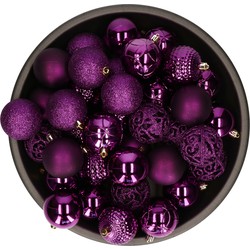Decoris kerstballen - 37x - paars - 6 cm -kunststof - Kerstbal