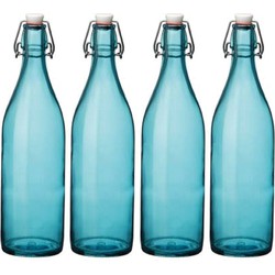 4x stuks turqouise weckflessen/waterflessen met beugeldop 1 liter - Drinkflessen