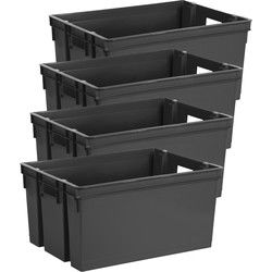 EDA Opbergbox/Opbergkrat 50 L - 4x - zwart - kunststof - 56 x 41 x 29 - stapelbaar/nestbaar - Opbergbox