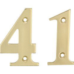 AMIG Huisnummer 41 - massief messing - 5cm - incl. bijpassende schroeven - gepolijst - goudkleur - Huisnummers