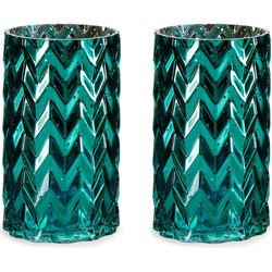 Bloemenvazen 2x stuks - luxe decoratie glas - turquoise blauw - 11 x 20 cm - Vazen