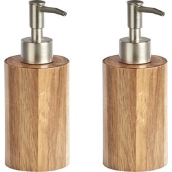 Zeller zeeppompje/dispenser - 2x - acacia hout - D7 x H18 cm - Zeeppompjes