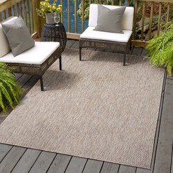 Tapijtenloods Uni Binnen en Buiten Vloerkleed Solid Outdoor Laagpolig Tapijt Beige Bruin- 200x290 CM