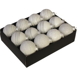 Othmar Decorations kerstballen - luxe - 12x - wit - D7,5 cm - glas - Kerstbal