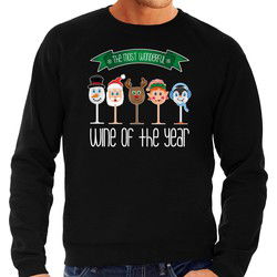 Bellatio Decorations foute kersttrui/sweater heren - Kerst wijn glazen - zwart - drank/wine S - kerst truien