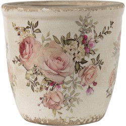 Clayre & Eef Bloempot  Ø 12x12 cm Roze Beige Keramiek Rond Bloemen Bloempot binnen