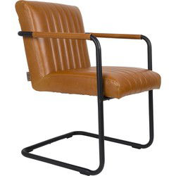 Dutchbone Stitched Eetkamerstoelen met armleuning Kunstleer Cognac - Set van 2