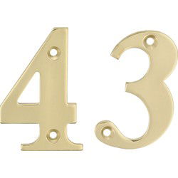 AMIG Huisnummer 43 - massief messing - 5cm - incl. bijpassende schroeven - gepolijst - goudkleur - Huisnummers