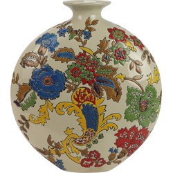Fine Asianliving Chinese Vaas Porselein Wit Bloemen Handgeschilderd