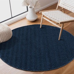 Rond Laagpolig vloerkleed - Junius Modern Effen Motief Blauw - 120 X 120 CM