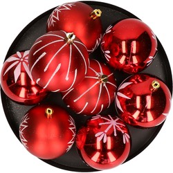 Feeric lights and christmas kerstballen 8x - 8 cm - kunststof -rood - Kerstbal