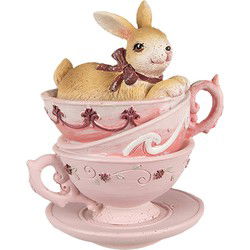Clayre & Eef Beeld Konijn Bruin Roze Polyresin