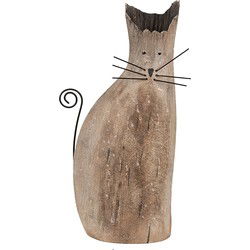 Clayre & Eef Decoratie Beeld Kat Bruin Hout