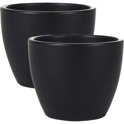 2x stuks plantenpot/bloempot in een strakke Scandinavische look zwart Dia 15 cm en Hoogte 12 cm - Plantenpotten