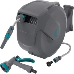 Slanghaspel 30m+2m slanghaspel Aan de muur gemonteerde slangbox RollUp met vergrendeling en 9 sproeifuncties 180° draaibaar
