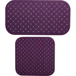 MSV Douche/bad anti-slip matten set badkamer - rubber - 2x stuks - paars - 2 formaten - Badmatjes