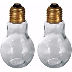 Zout/peper strooier - 2x - gloeilamp - 11 cm - glas - keukendecoratie - Peper en zoutstel