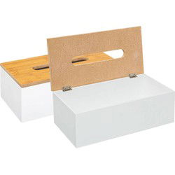 5Five Tissuedoos/zakdoekjes box - 2x - wit - MDF hout - bamboe deksel - 25 x 13 x 9 cm - Tissuehouders