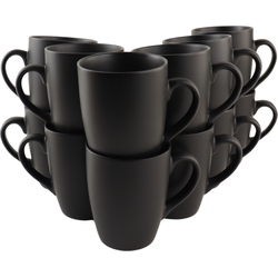 OTIX Koffiekopjes - met Oor - Koffietassen - Koffiemokken - Set van 12 - Mat - Zwart - 340ml - ECLIPSE