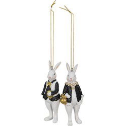 Clayre & Eef Beeld Konijn 4x4x10 cm Zwart Wit Kunststof Woonaccessoires