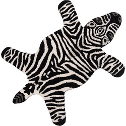 Clayre & Eef Vloerkleed Zebra 60x90 cm Zwart Wit Wol Tapijt