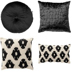 Dutch Decor VOORDEELSET COLETTE - Set van 4 sierkussens - Olly + Rico + Colette - 45x45 cm - 30x50 cm - 40x40 cm - Raven - zwart - wit - Dutch Decor