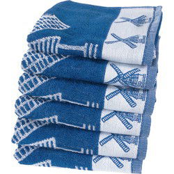 Twentse Damast Keukendoekenset - 6 stuks - Hollandse Molen Blauw