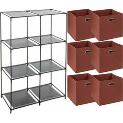 5Five Kastmandjes/opberg mandjes - steenrood - 6x stuks van 29 Liter - Rekje is 68 x 98 cm - Opbergmanden